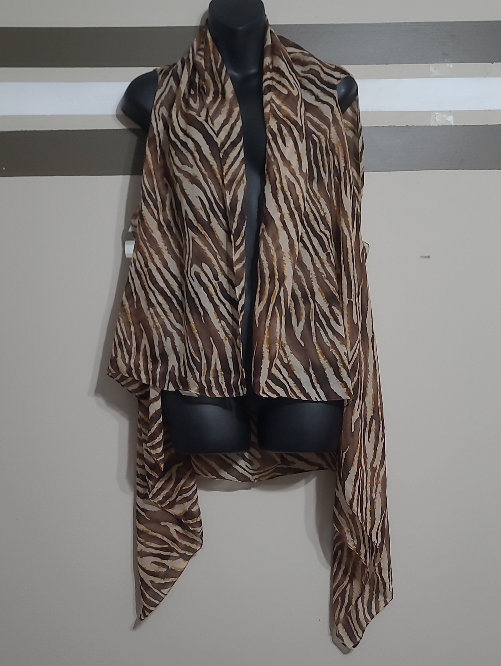 Accents by Lavello Brown Sheer Zebra Print Convertible Scarf Vest Coverup One Sz
